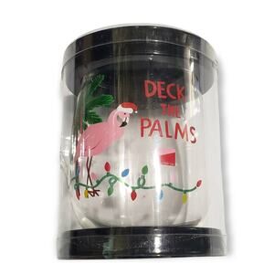 Deck The Palms Flamingo & Christmas Lights Wine Glass Cup Great Holiday Gift